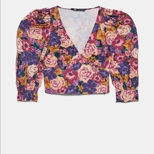 Floral Poplin Top Zara XS